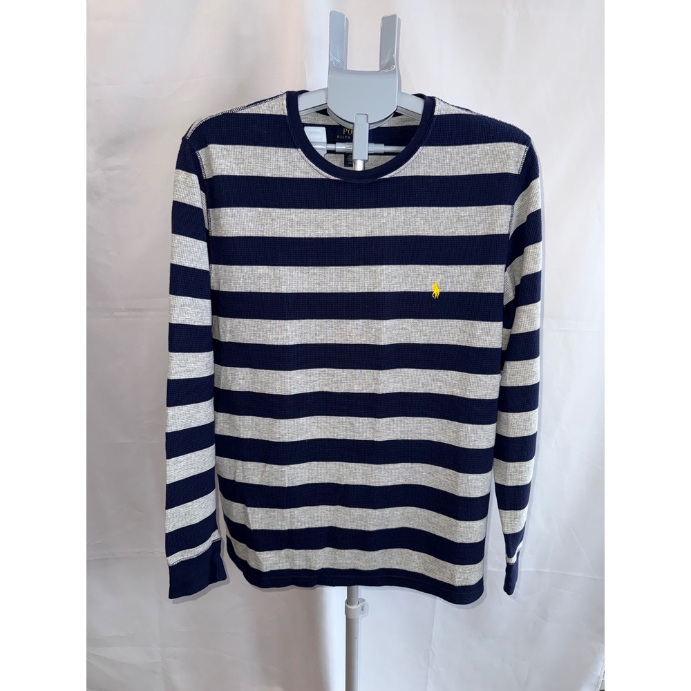 Polo Ralph Lauren Mens Striped Thermal Sleepwear Shirt Navy Gray Large